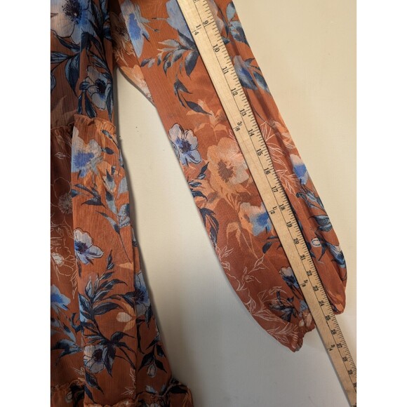 Nordstrom Women's Large Floral Puff Sleeve Multicolor V Neck Flare Dress NWOT - Picture 11 of 14